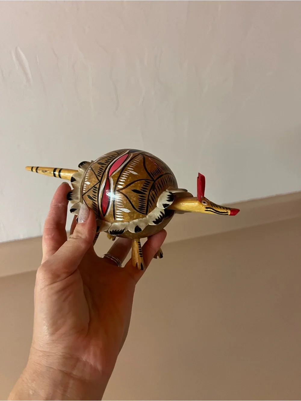 Mexican Hand-Painted Armadillo Figurine in Brown and Red - Picture 3 of 5